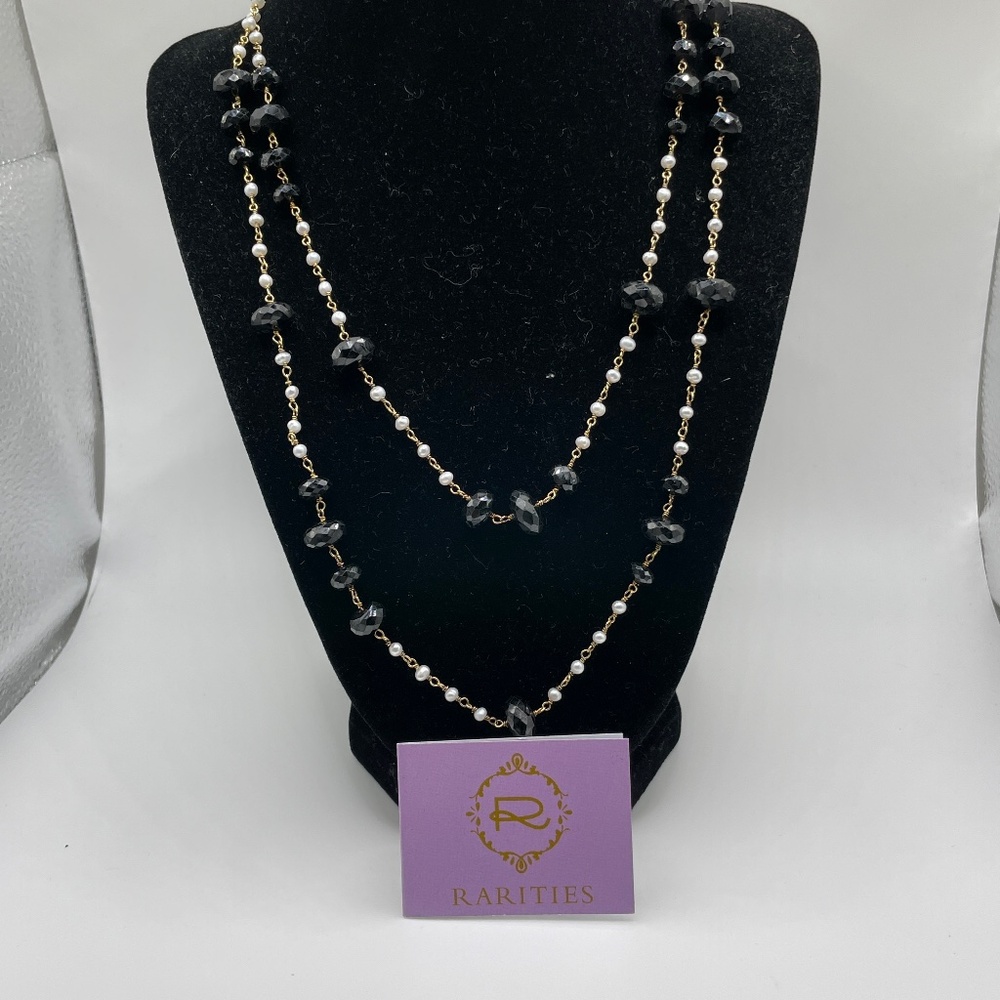 Rarities by Carol Brodie Gold Vermeil Black Spinel Pearl Stations Necklace